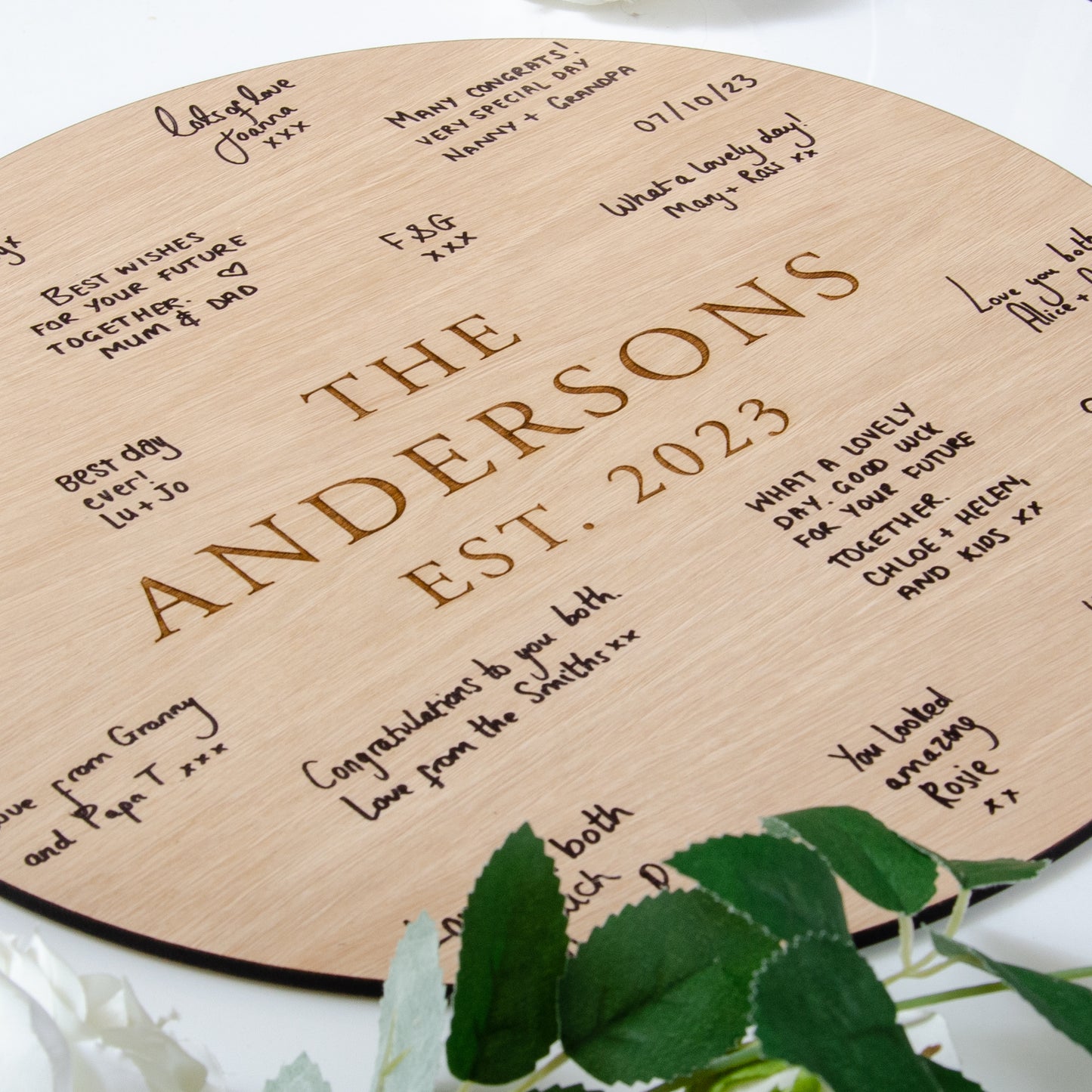 Wooden circle guest book sign