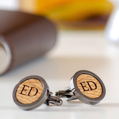 Whisky wood, wine barrel, walnut or leather cufflinks - Stag Design