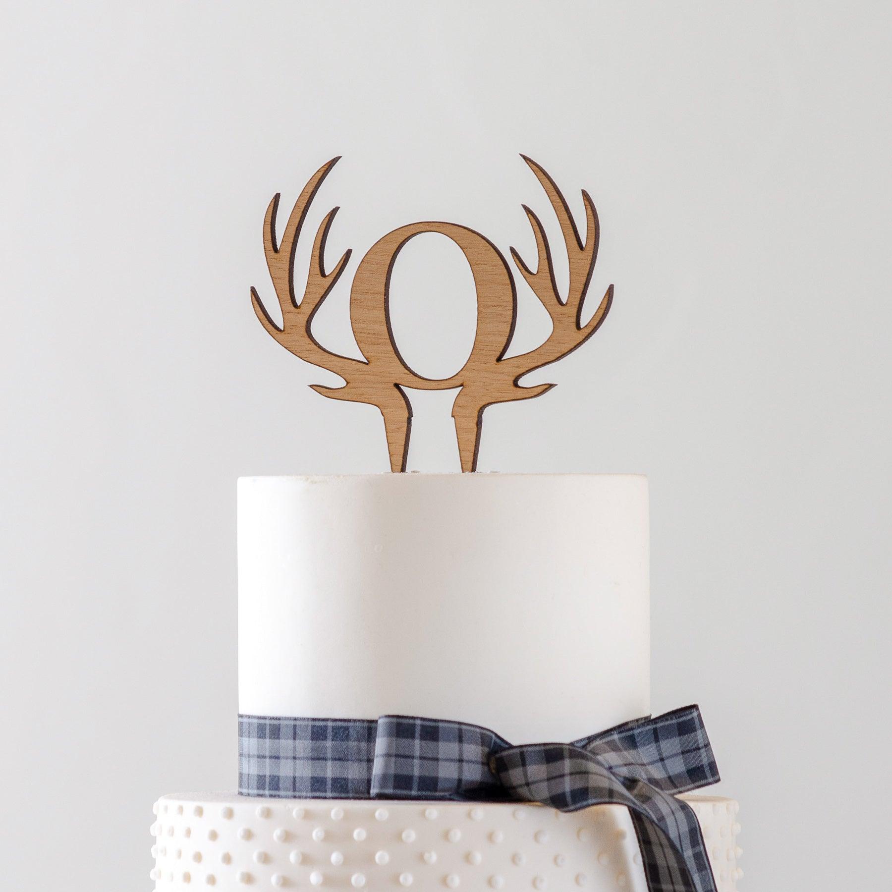 Antler cake topper with Wedding initials - Stag Design