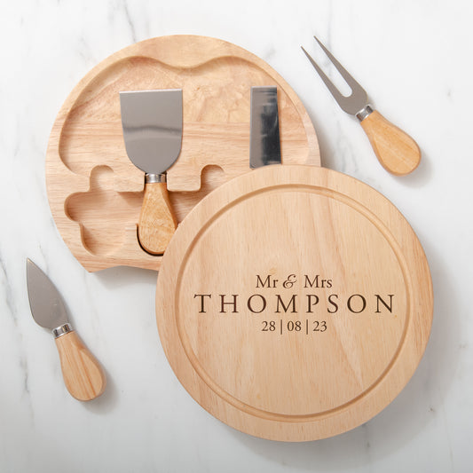 Personalised wedding cheese board and tools