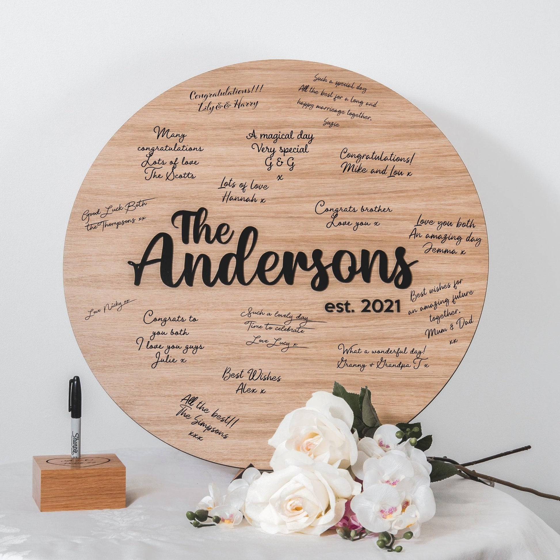 Alternative circle wooden guest book sign - Stag Design