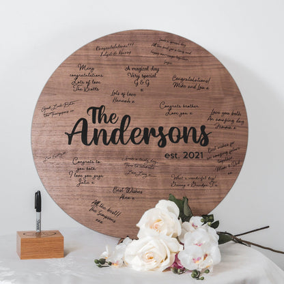 Alternative circle wooden guest book sign - Stag Design