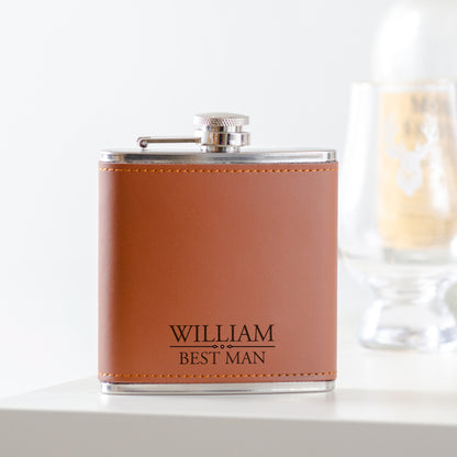 Personalised wedding leather hip flask