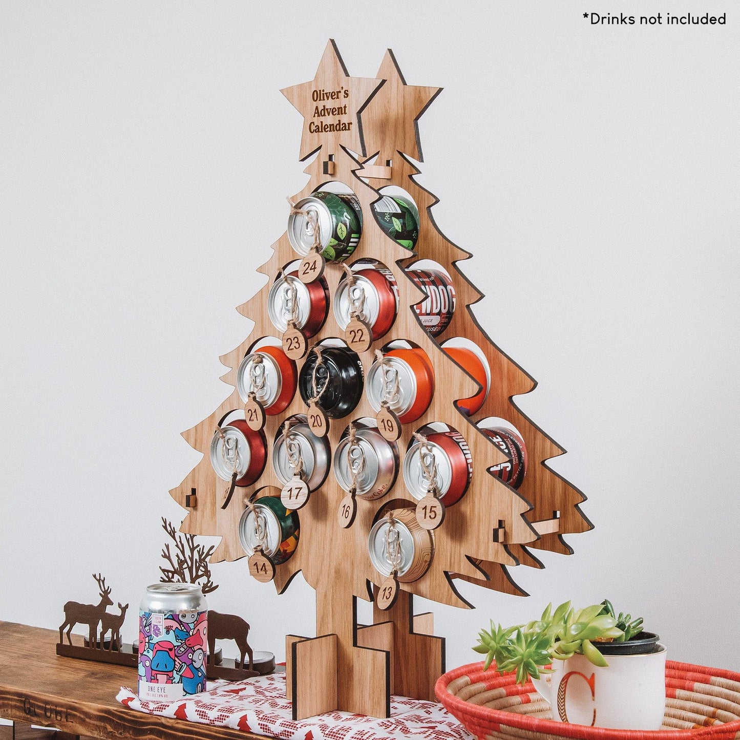 Personalised oak Advent calendar for cans - Stag Design